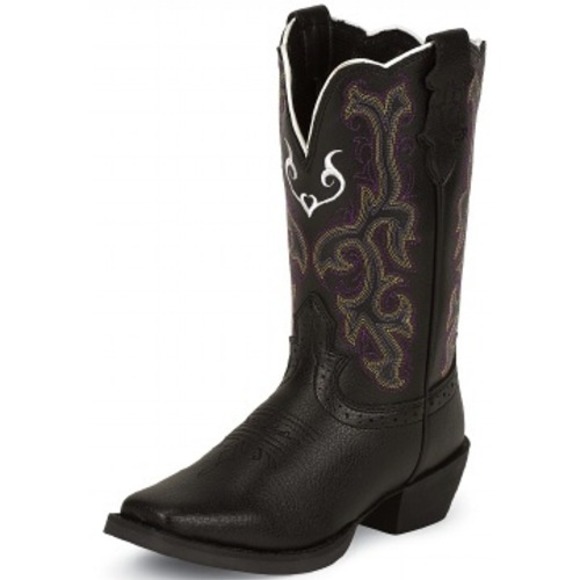 Justin 2554JR Kids Stampede Boot with Black Deercow Leather Wide Toe Size 2D - Picture 1 of 8